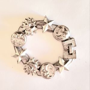 Celestial Silver Sun Moon Star Link Bracelet - Women Jewelry